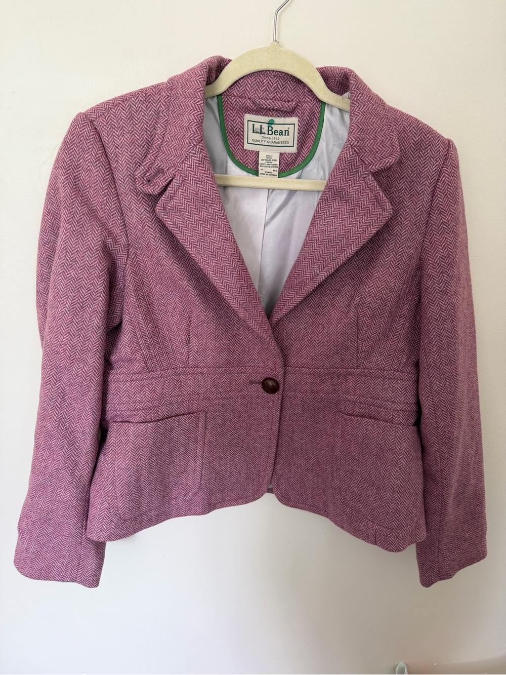 L.L. Bean Pink Herringbone Single-Button Wool Blazer
